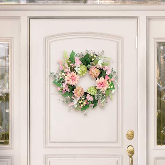 26" Artificial Hydrangea & Dahlia Floral Spring Wreath